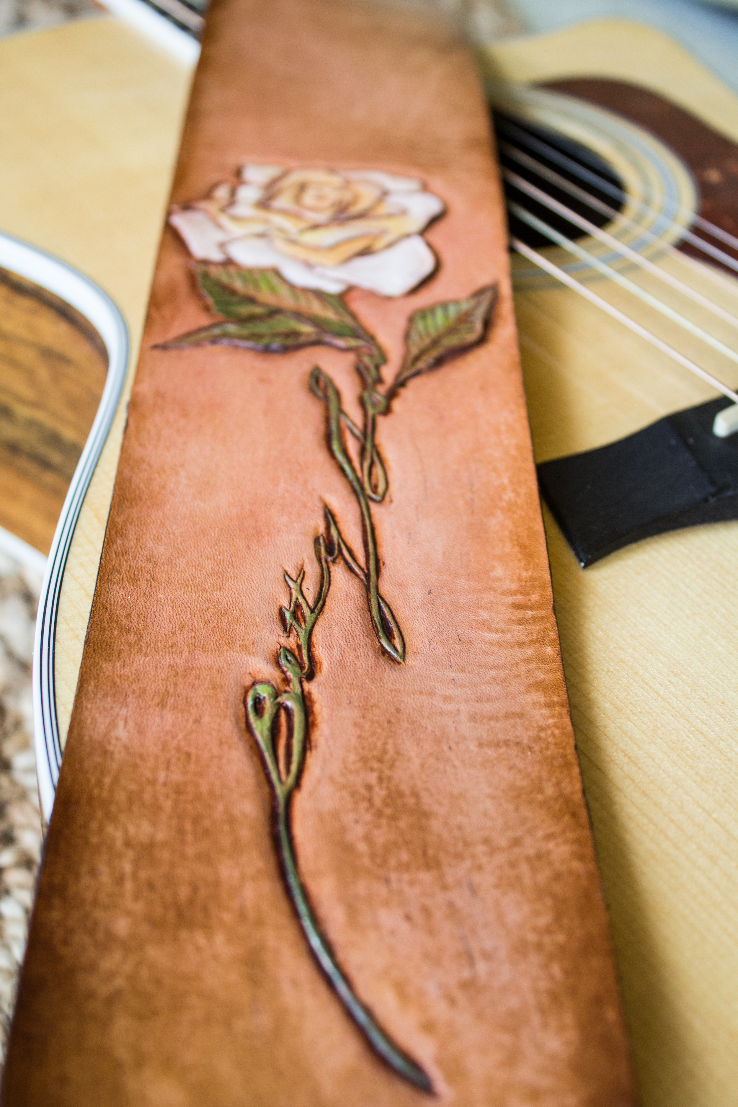 Rose custom leather guitar strap-10