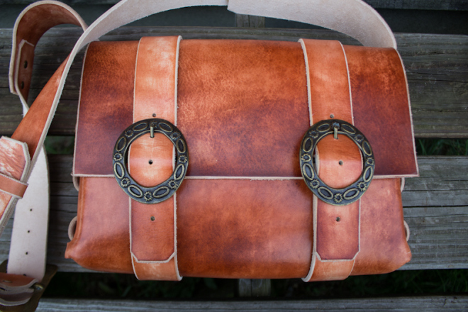 Leather Messenger Bag with vintage buckles-12