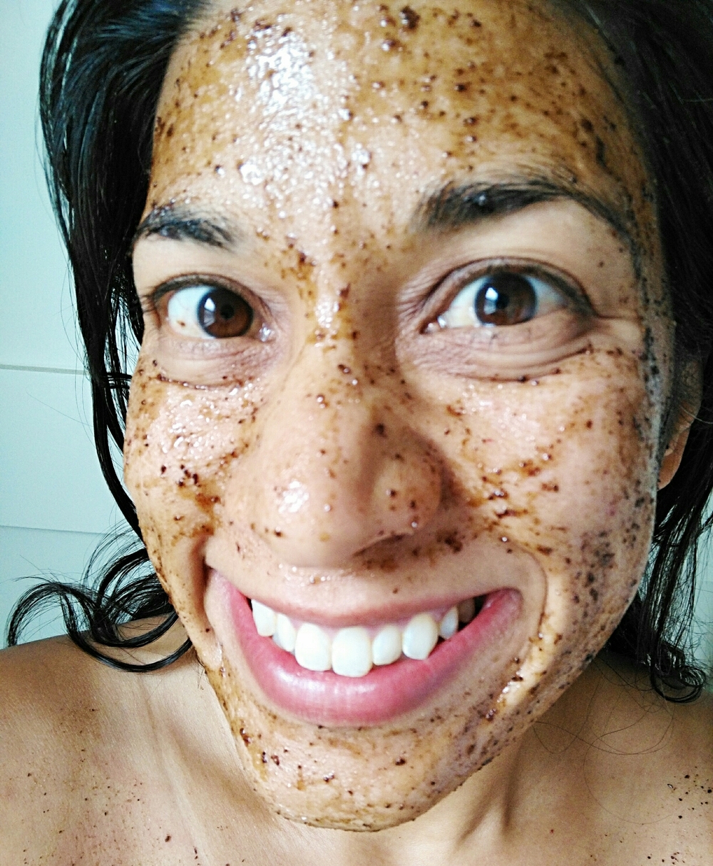 Honey and coffee grounds on my face. No, seriously, it's awesome. 