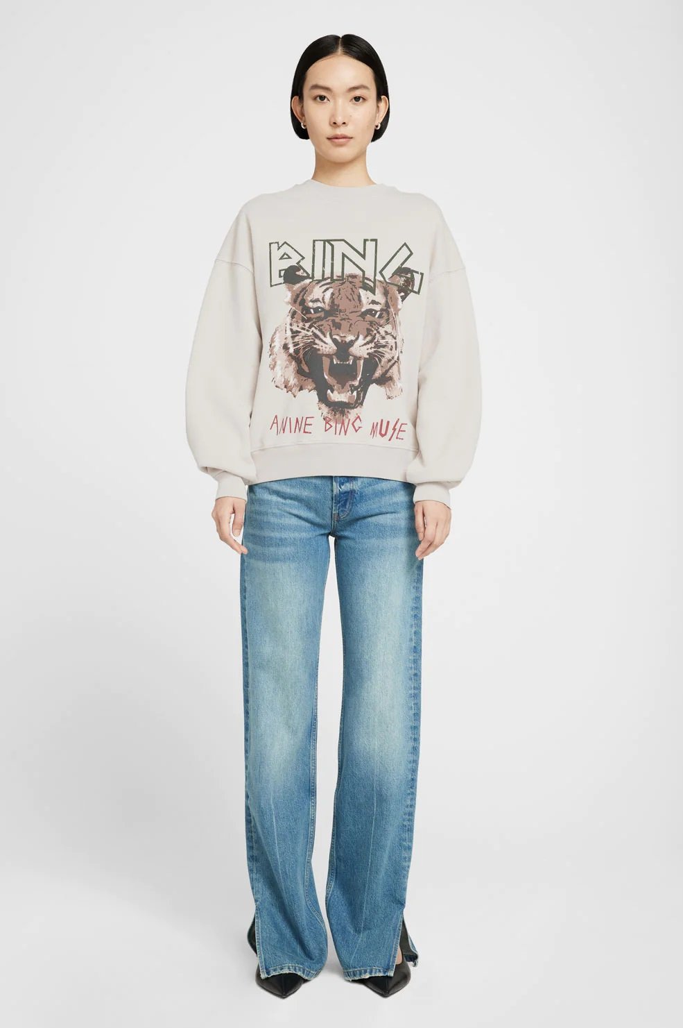 ANINE BING 🐯 Tiger Sweatshirt Pullover Stone Light Grey S Small