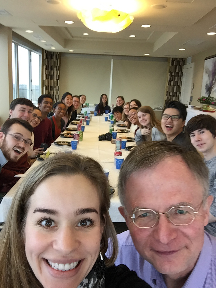  Communication Residential College (CRC) students enjoy a Thanksgiving meal with faculty chair Roger Boye 