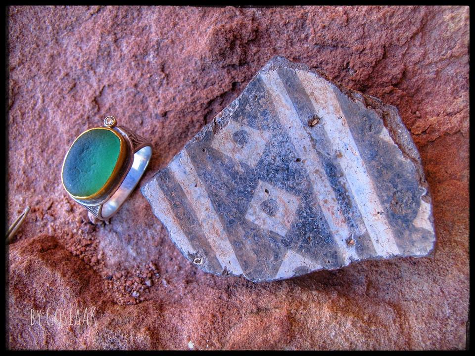  Sea Glass Ring with pottery shard at Bears Ears National Monument, New Mexico 
