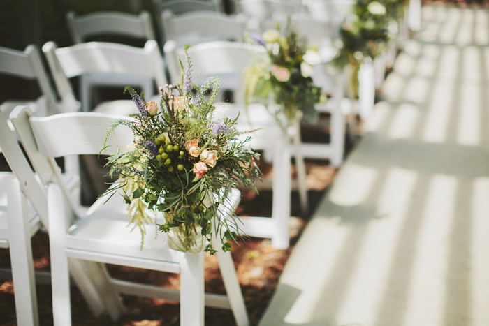 rustic wedding ceremony, white chairs, hanging mason jars, greenhouse ceremony, handmade, diy, saskatoon farm wedding, david guenther
