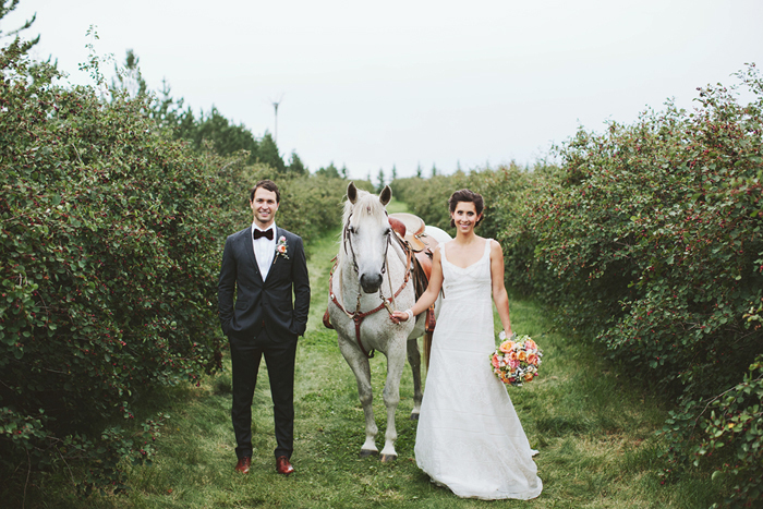 bride and groom with horse, white horse, hugo boss suit, rustic wedding, saskatoon farm wedding, david guenther, calgary wedding