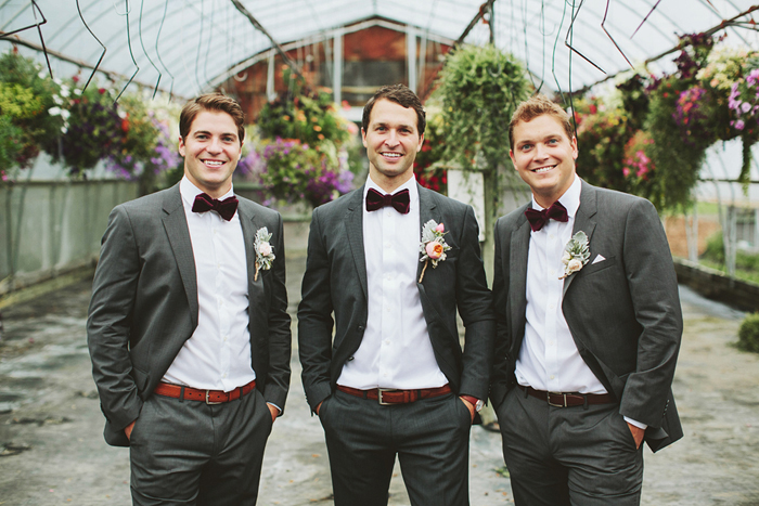groomsmen with bow ties, hugo boss suits, bow ties, dark grey suits, saskatoon farm calgary, david guenther