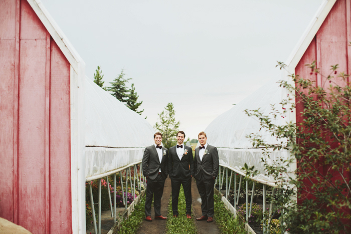 groomsmen with bow ties, hugo boss suits, bow ties, dark grey suits, saskatoon farm calgary, david guenther