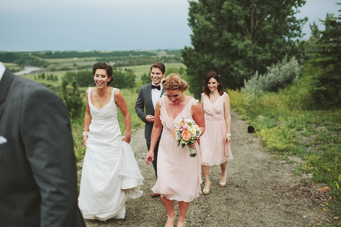 coral pink bridesmaid dresses, saskatoon farm wedding, david guenther, calgary wedding