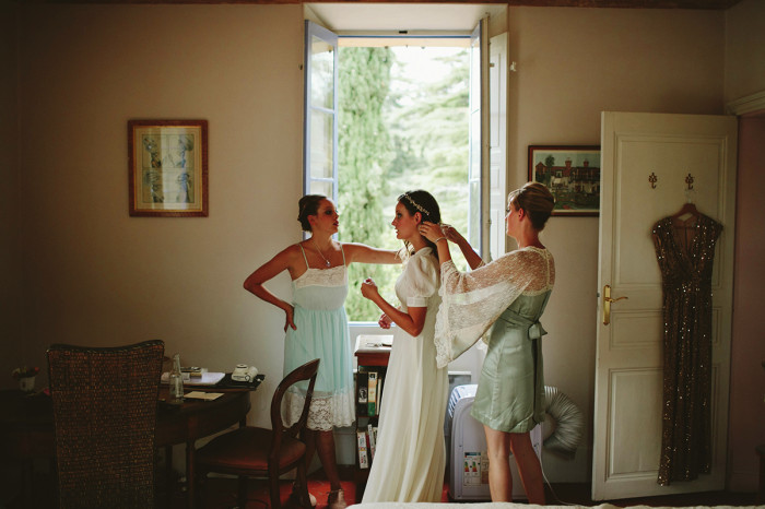 france wedding, provence wedding, bride getting ready, vintage dress, french villa