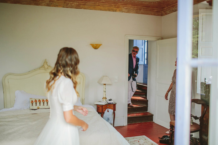 france wedding, provence wedding, father seeing bride for the first time, vintage dress, french villa