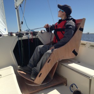 Britt is the first to test the chair under sail.