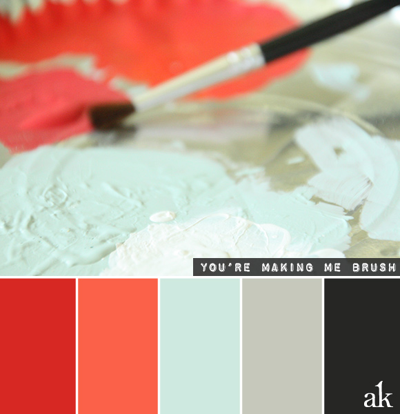 a paintbrush-inspired color palette // red, papaya, blue, gray, black