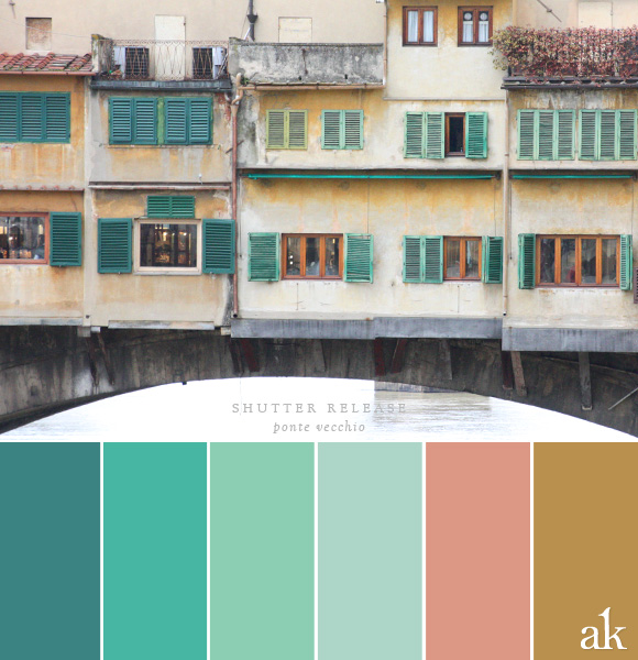 a shutter-inspired color palette // green, terracotta, gold // Ponte Vecchio in Florence, Italy
