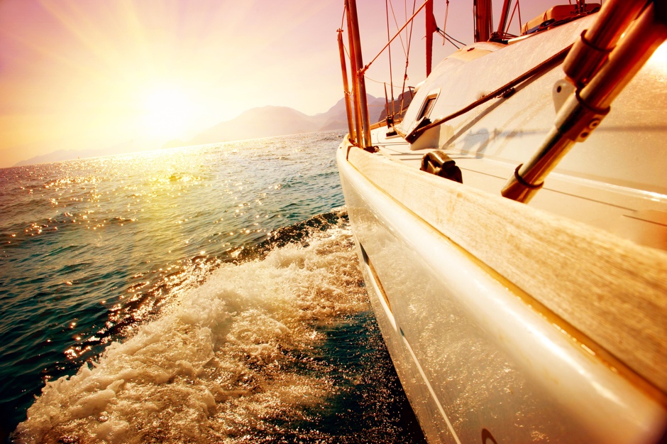 Yacht Sailing against sunset. Sailboat. Yachting. Sailing© Subbotina Anna