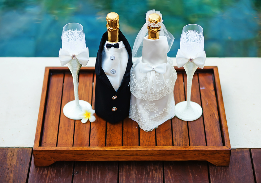 Champagne bottles decoration for wedding day