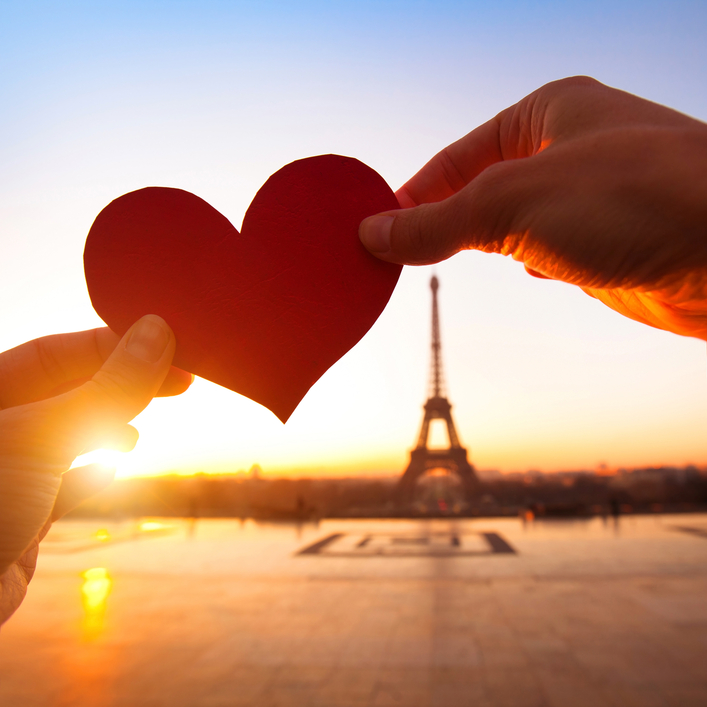 heart in hands, loving couple in Paris, France