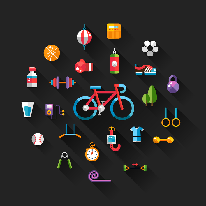 Set of flat design sport, fitness and healthy lifestyle icons