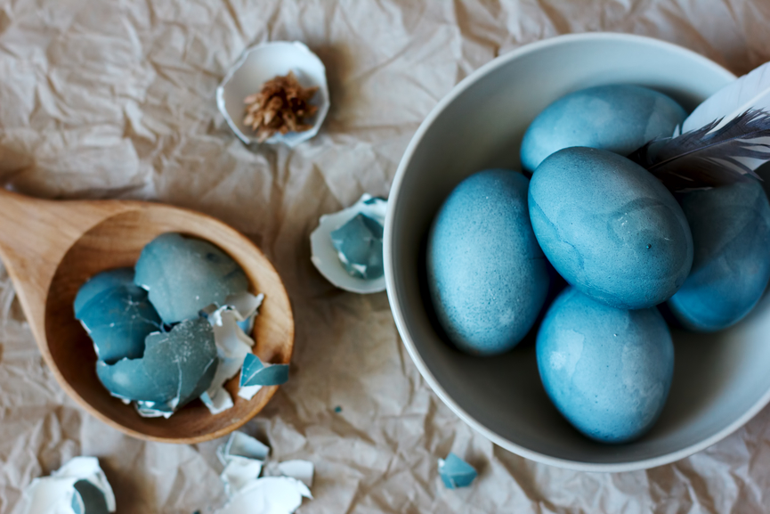 Blue easter eggs still life