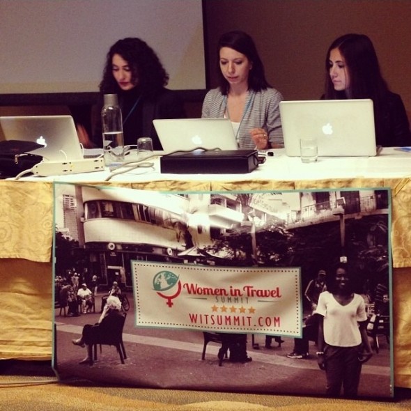 Gariné Tcholakian, Mickela Mallozzi, and Courtney Scott presenting at the WIT Summit in Chicago.