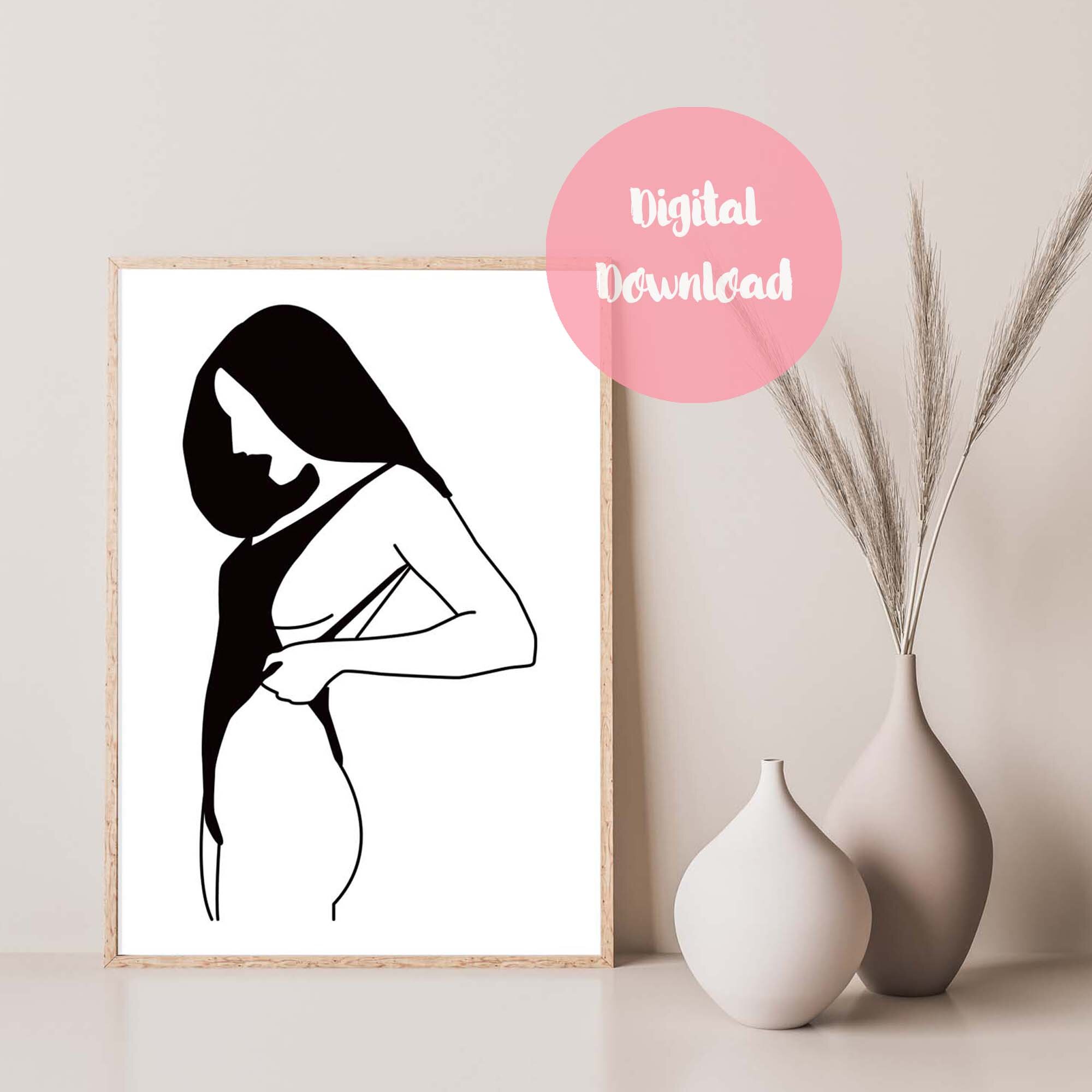 Digital Line Art Woman Printable Minimalist Wall Art Digital Download Simple Prints