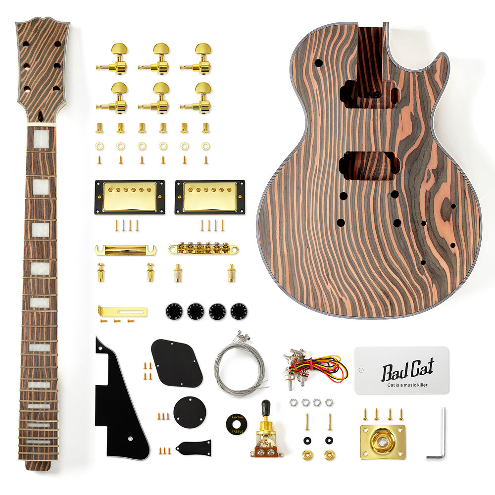 NEW SOLID ALL ZEBRA-WOOD LP STYLE 6 STRINGS ELECTRIC GUITAR BUILDER KIT  Gold Hardwares — BAD CAT INSTRUMENTS