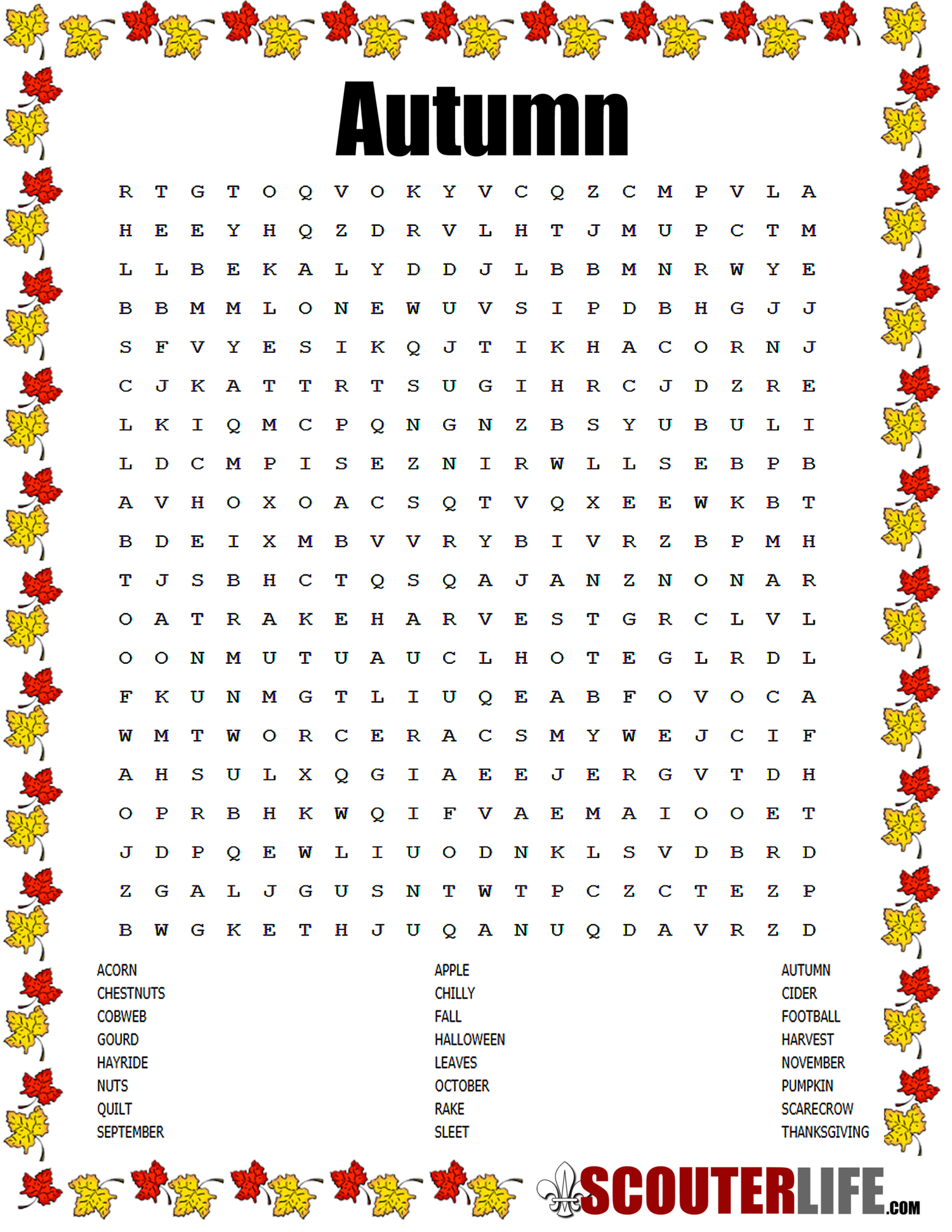 Autumn Word Search — ScouterLife