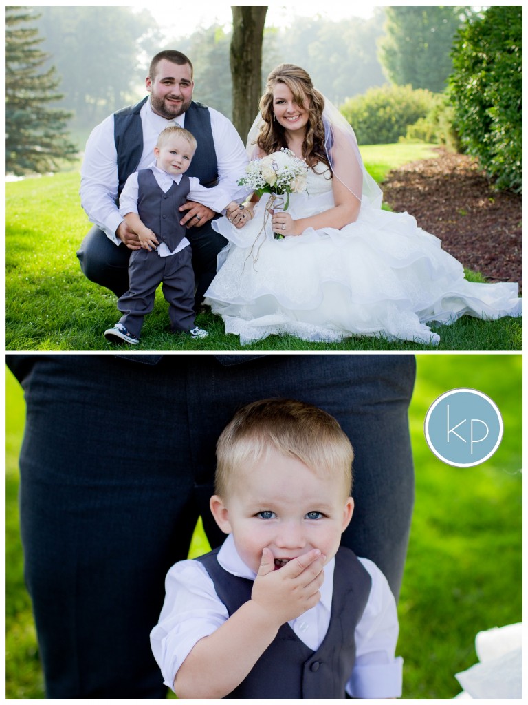 bride and groom with son, family 