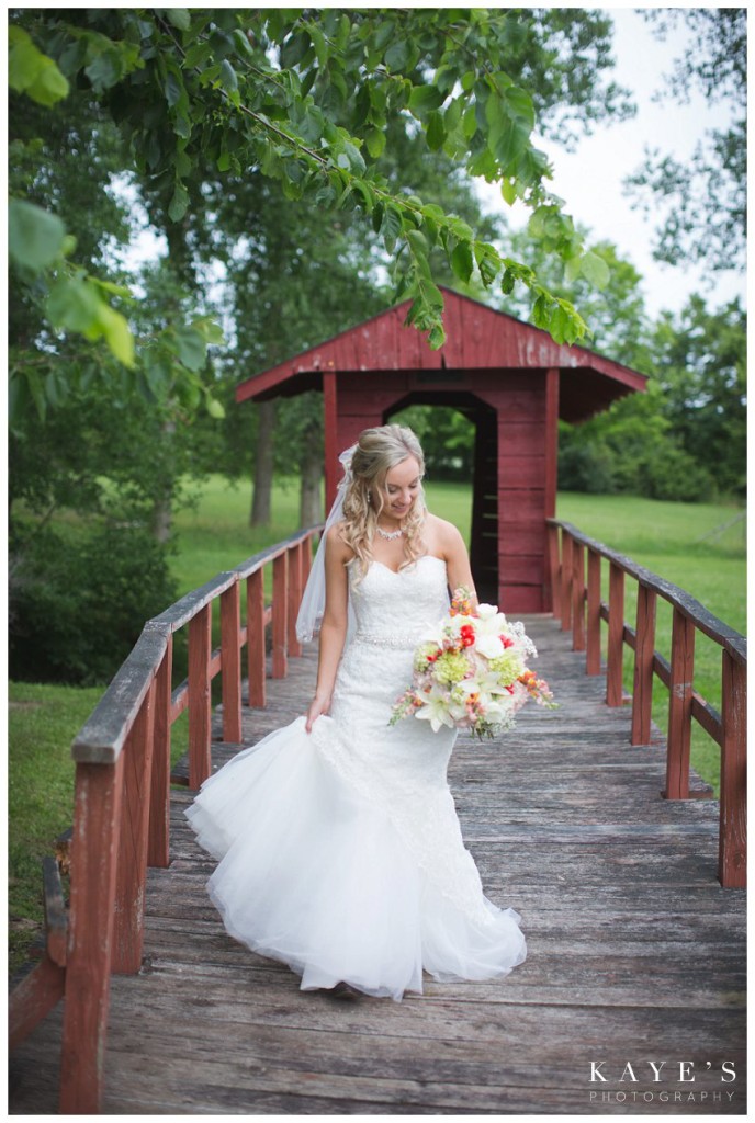 bride walking on bridge