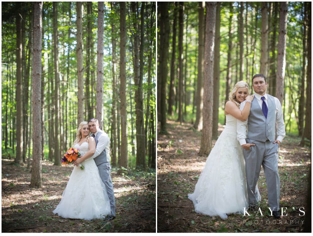 bride and groom in trees