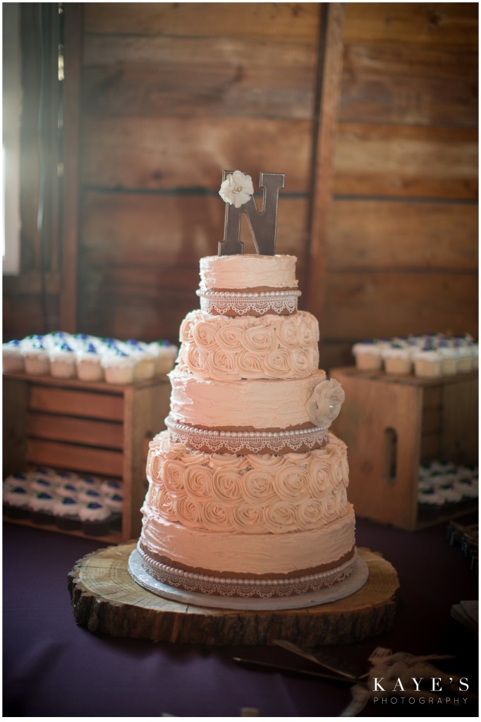 wedding cake in barn