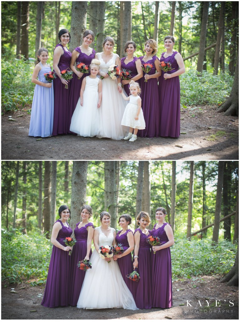 Bride with her brides maids in the woods