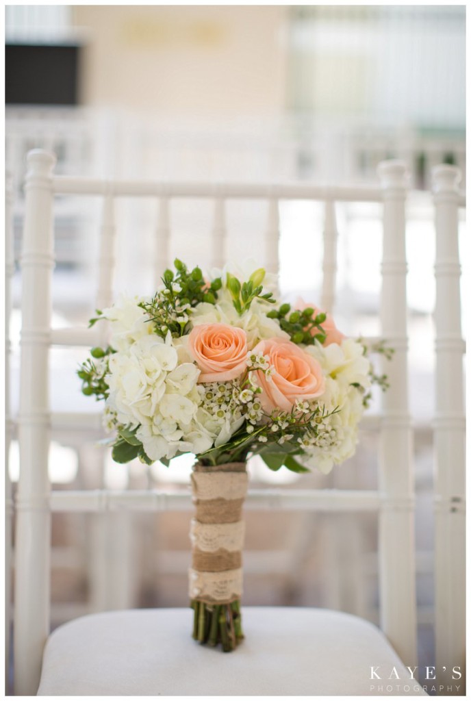 bouquet on white chair
