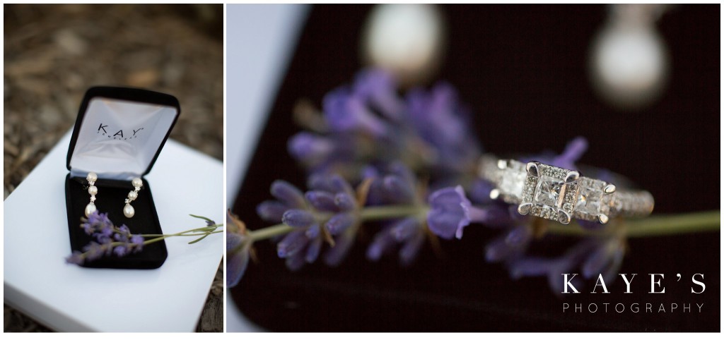 ring with lavender, earrings with lavender