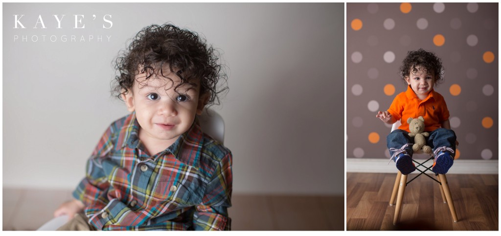baby boy in chair, baby boy curly hair, baby boy with polka dots