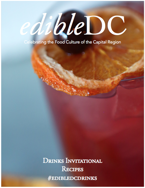 EdibleDC Drinks Invitational Digital Recipe Book Cover Cocktail with Dried Organe and Cherry Garnish.