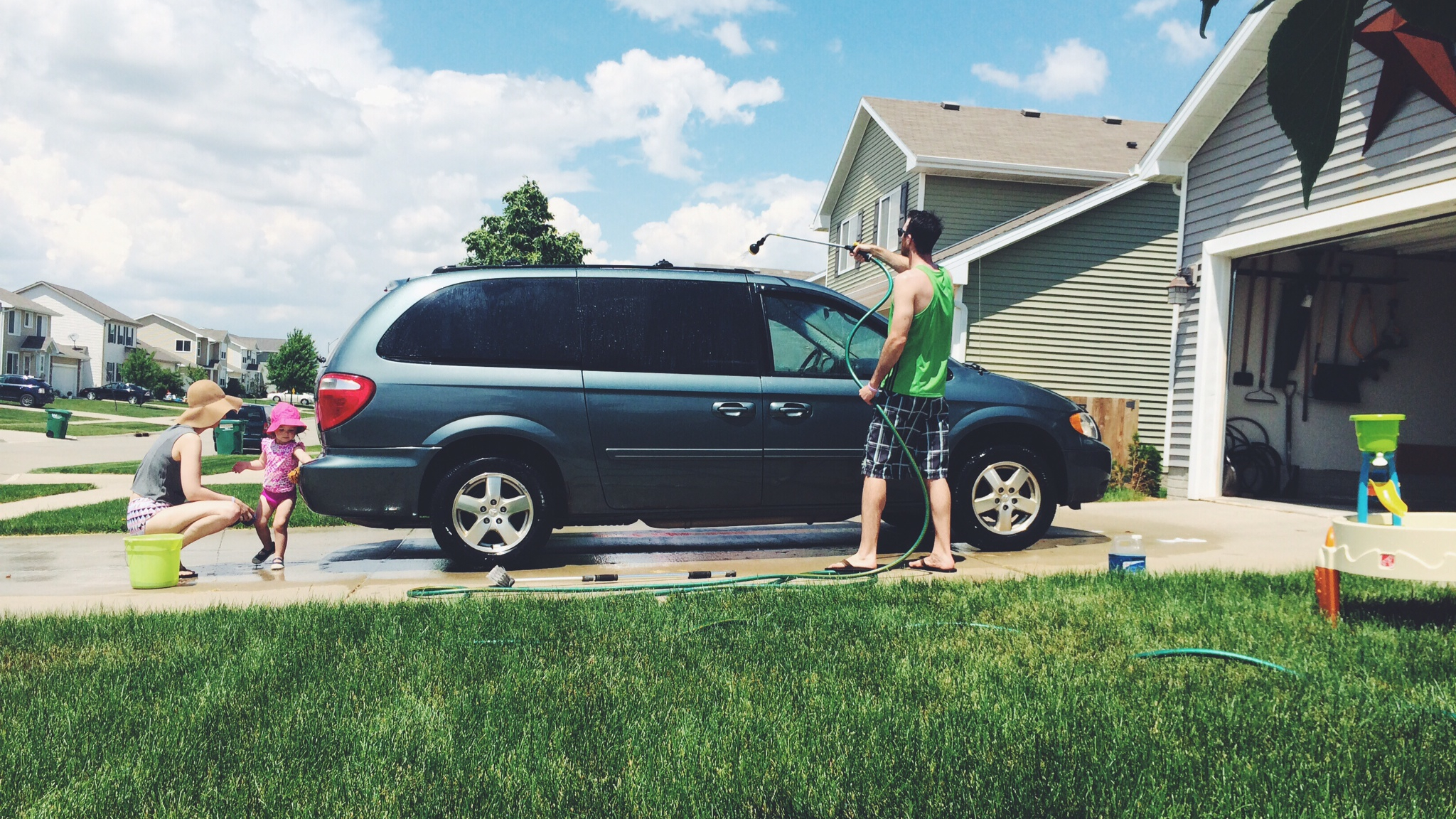 washing the minivan
