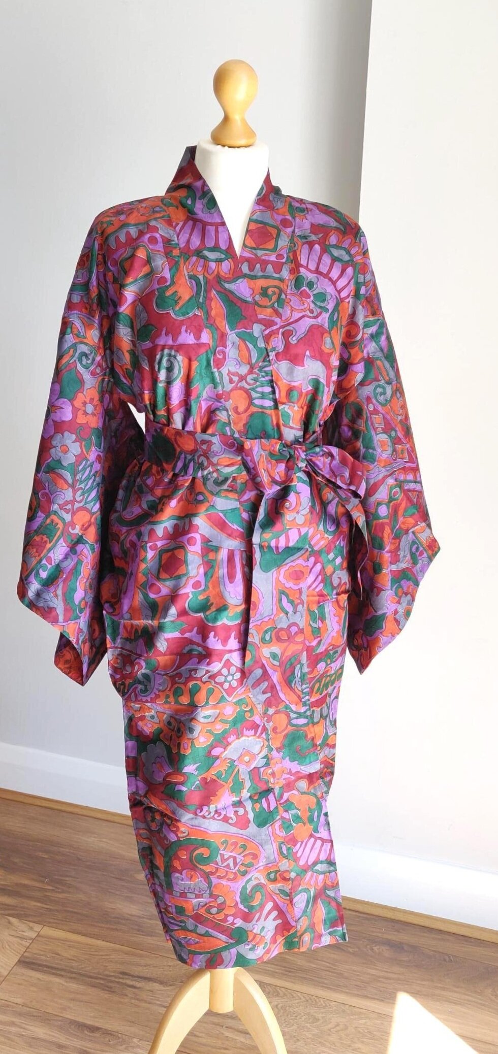 skjold Crack pot vinge Abstract Print Kimono Wrap Dressing Gown in Orange/Multi — Jewelled Buddha