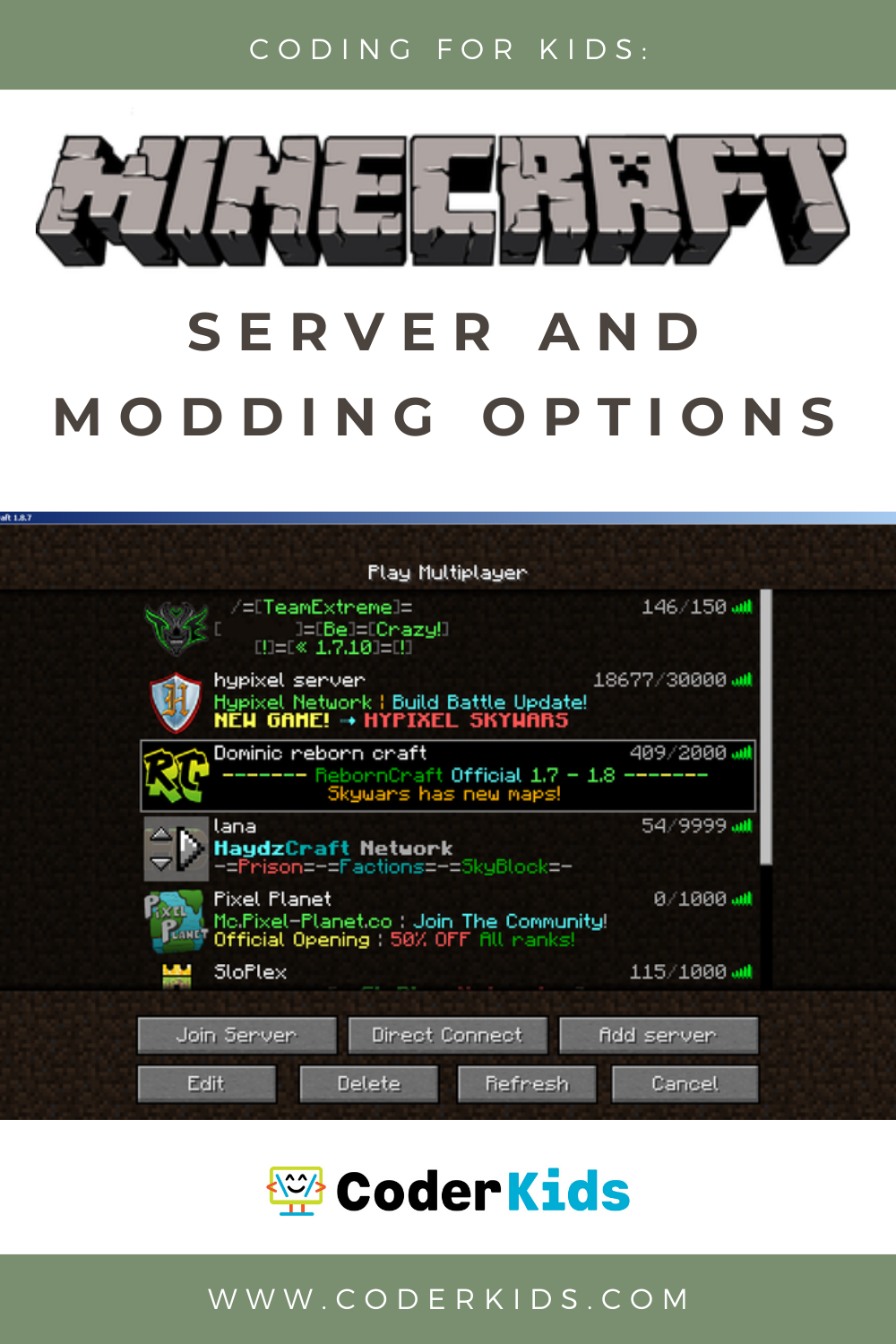 Minecraft Server And Modding Options Coder Kids Houston