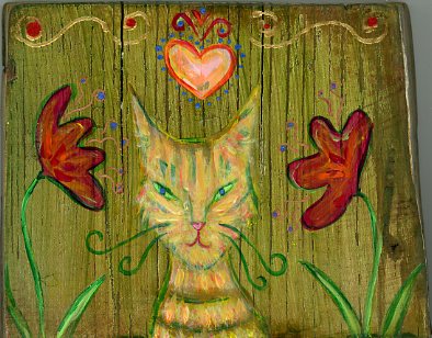 Kathy Crabbe, Cat Heart, 2014, acrylic on wood, 4x5”.