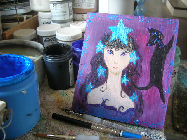 Star Goddess painting in progress by Kathy Crabbe