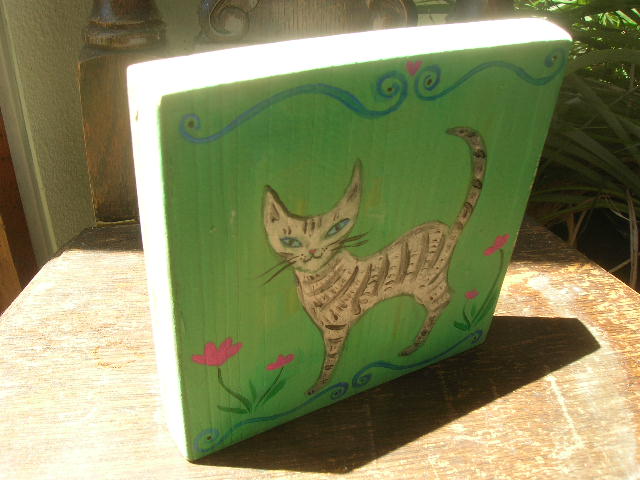 Kathy Crabbe, Spring Kitty, 2014, acrylic on wood, 5x5”.