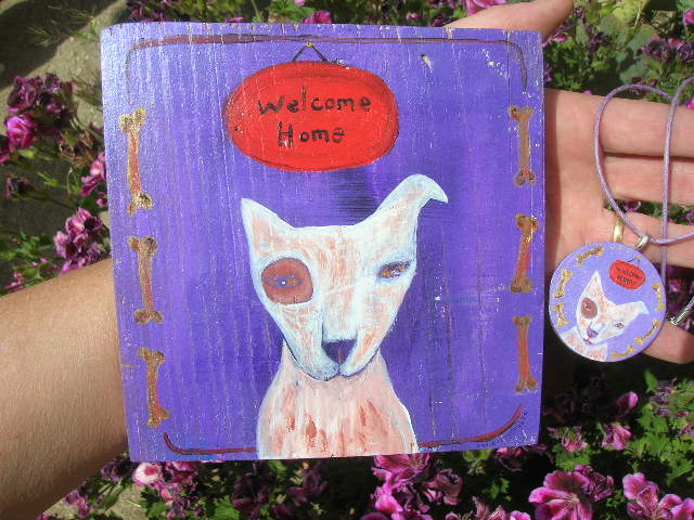 Welcome Home painting and necklace by Kathy Crabbe