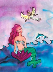 Mermaid's Angel. Silk dyes on silk, 5 x 7 inches © 2010 by Kathy Crabbe.