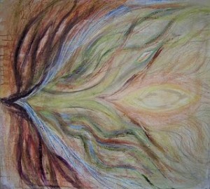 Beneath the Beneath. Acrylic and pastel on silk, 42 x 42 inches. © 2010 by Kathy Crabbe 