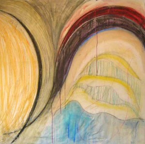 Taxi Ride. Acrylic and pastel on silk, 42 x 42 inches. © 2010 by Kathy Crabbe