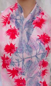 Scarlet Beebalm hand painted silk crepe scarf