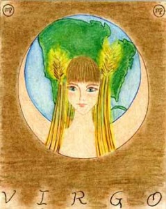 Virgo Goddess,  Watercolor on board, 6 x 8 inches. © 2010 by Kathy V. Crabbe