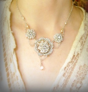 Virgo Artist:  ATHALIE Necklace - Handmade Silver Lace, Pearls, Vintage Rhinestones by Ivy Long