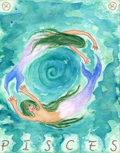 Pisces. Watercolor on board, 8 x 10 inches © 2010 by Kathy Crabbe.