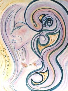 Pisces Goddess. Mixed media on board, 24 x 36 inches © 2010 by Kathy Crabbe