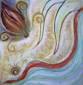 Of Gods and Angels. Acrylic & pastel on masonite, 48 x 48 inches. © 2009 by Kathy Crabbe